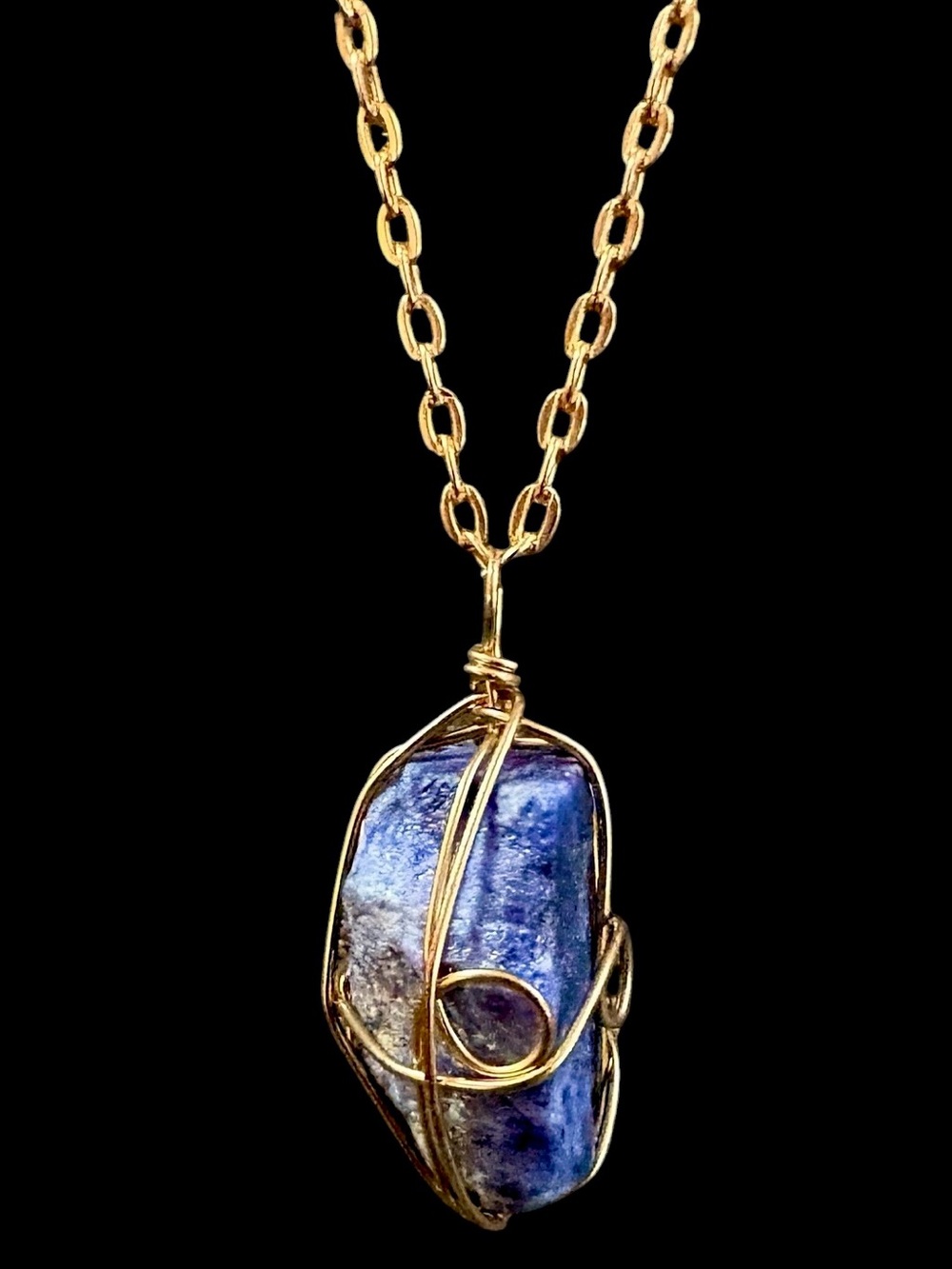 Sodalite Wire-Wrapped Blue Pendant Necklace